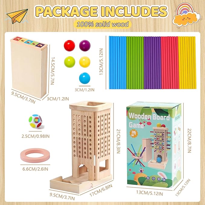 Apeso Montessori Game Wooden Board Games, 3-in-1 Colorful Sticks Dice Game Math Game Fine Motor Skills Toys for 3 4 5 6 Years Old, Educational Learning Gifts for Kids Family Travel Games
