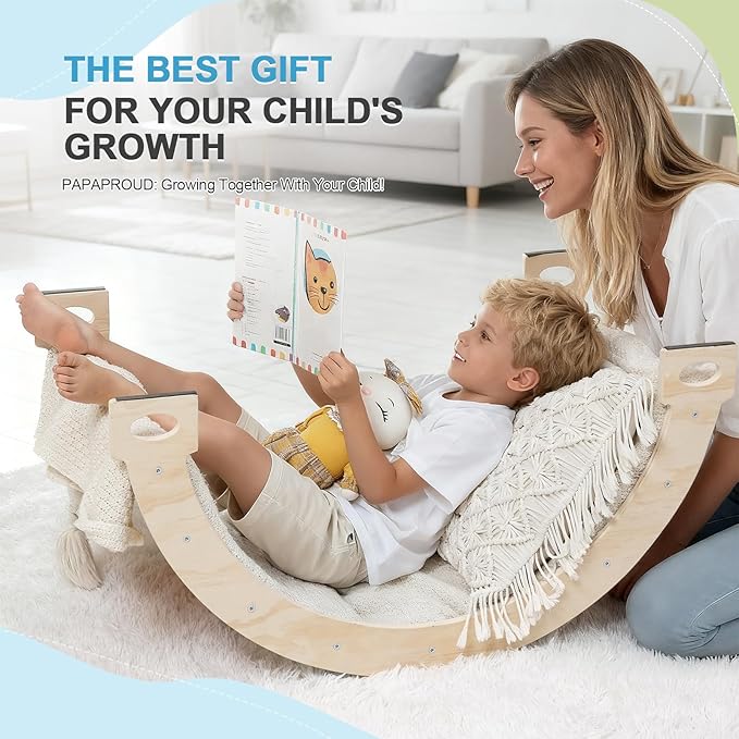 Pikler Triangle Set for Toddlers, 7-in-1 Foldable Montessori Climbing Gym with Safety Strap on Slide, Indoor Wooden Arch, Ramp, Ladder for Active Play - Natural