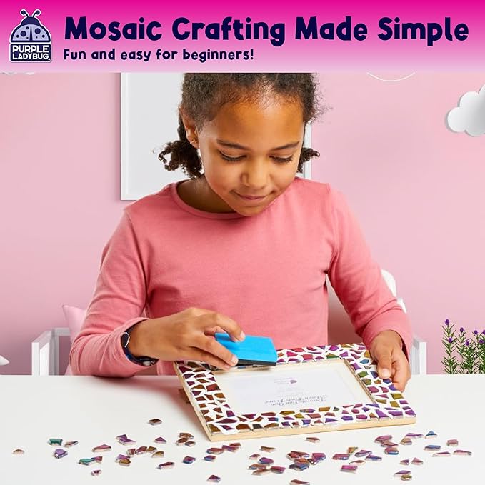 PURPLE LADYBUG Decorate Your Own Picture Frame Craft Kit - Craft for Kids Ages 8-12, Birthday Gift & DIY Mosaic Frame Craft for Girls Ages 6-8, Fun Arts & Crafts for 7-Year-Old Girls