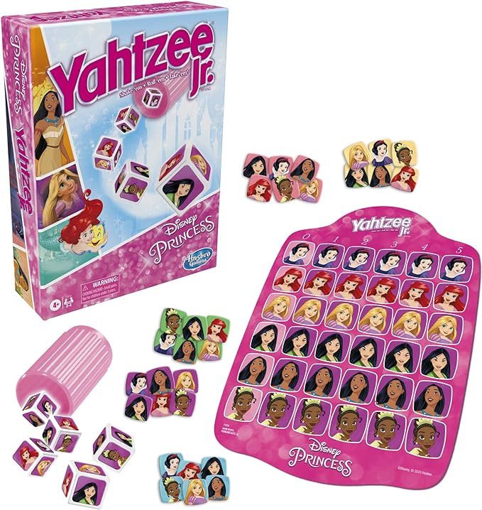 Hasbro Gaming Yahtzee Jr.: Disney Princess Edition Board Game for Kids Ages 4 and Up, for 2-4 Players, Counting and Matching Game for Preschoolers (Amazon Exclusive)