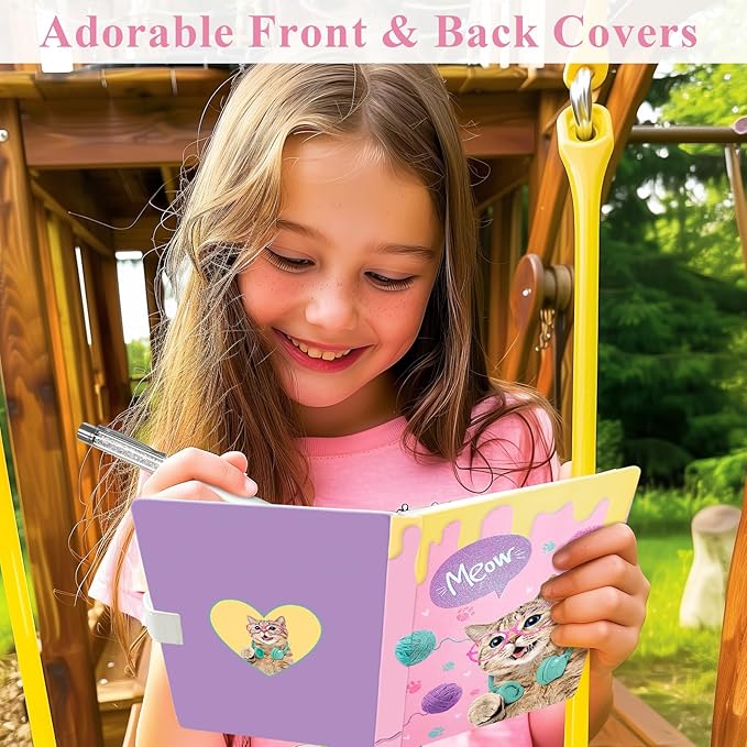 Cat Journal for Girls - Gift for Kids - Diary with Pen & Magnetic Closure, 192 Pages for Writing, 5.3"x7.5" Hardcover Lined Notebook