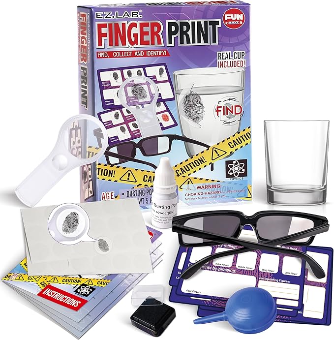 Detective Fingerprint Kit for Kids Ages 8-12, FunKidz Spy Gear Pretend Play STEM Science Kit Project with Crime Scene Investigations Educational Class Tools for Boys Girls