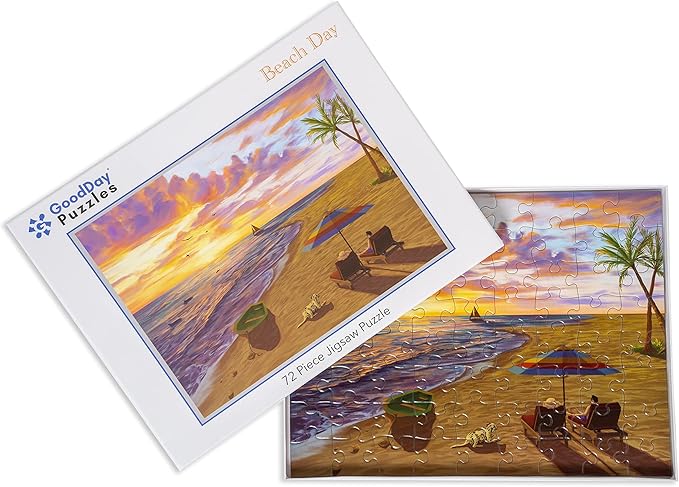 Large Piece Jigsaw Puzzle – Easy, Colorful Puzzle for Seniors, Dementia & Memory Activities, Elderly Gifts, 72 Pieces, Beach Day