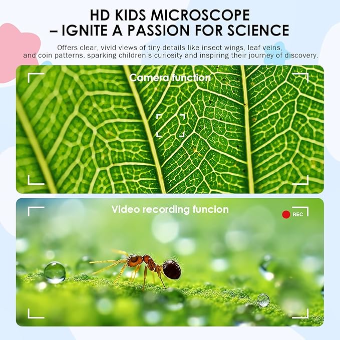 Kids Microscope 100X Magnification, STEM Handheld Digital Science Kit, Portable Educational Toy for Ages 3-16, Birthday for Boys & Girls Blue
