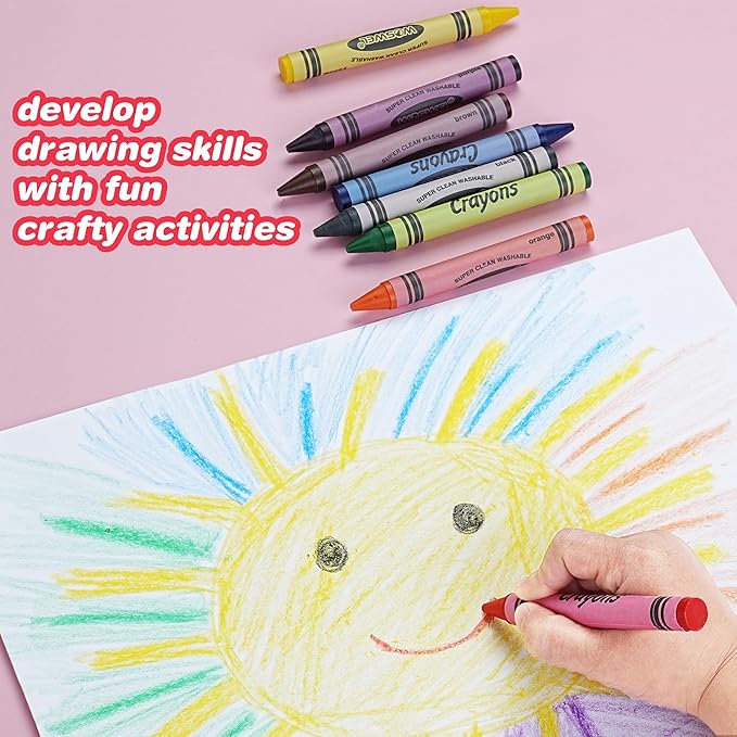 Super Washable Jumbo Crayons Bulk, 4 Pack Crayons with 8 Bright Colors, Non-Toxic Easy-Grip for Toddlers 1-3 & Kids Ages 4-8, Safe Art Supplies for Coloring Books & School Projects