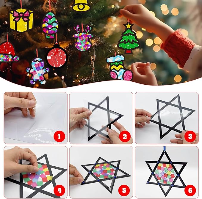 32 Set Christmas DIY Craft Kits,Christmas Tissue Paper Sign Craft Kit Christmas Tree Ornaments Suncatchers Craft Craft for Winter Xmas Classroom School Decorations DIY Art Project Activities