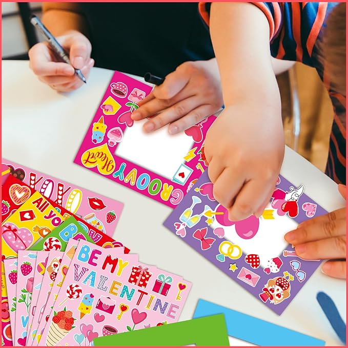 Jetec 48 Set Valentine's Day Picture Frame Craft Kits DIY Valentines Photo Frame Craft Gift with XOXO Heart Stickers for Valentine's Day Home Party Decoration School Classroom Activities