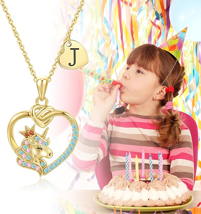 Unicorn Initial Necklaces for Girls Kids Women - 18K Really Gold Filled Unicorn Initial Letter Necklace Teen Girls Gifts Trendy Stuff Heart Letter Necklace for Women Girl Kids Gifts