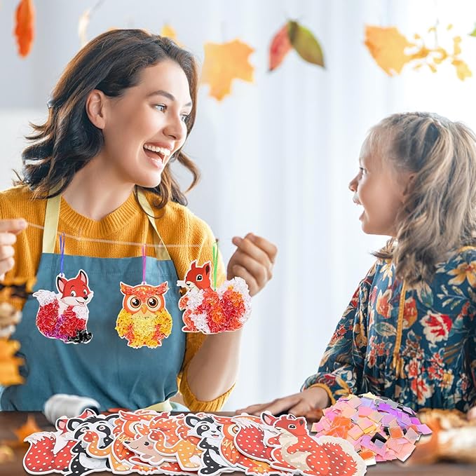 Fennoral 12 Pack Fall Craft Kit for Kids Make You Own Fall Animals Poke in Art Kit Fall Arts and Crafts DIY for Kids Boys Girls Party Supplies Thanksgiving Autumn Decoration
