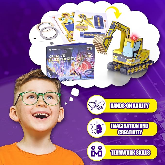 Japace Electricity Science kit for Kids Age 8-14,10 STEM Projects,Paper Circuit Physics Lab for Learning,Cool Christmas Birthday Gift for Boys Girls