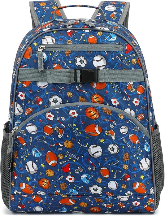 FlowFly Kids Backpack for Toddler Boys Girls, Simple Lightweight Bookbag for Daycare Kindergarten Elementary School Travel, Small Modern Bag (Large), Football