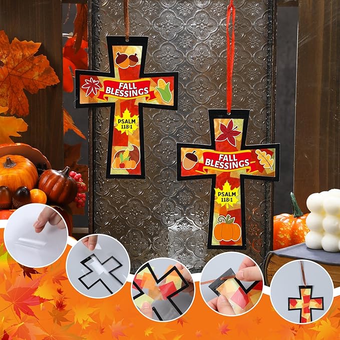 Chiisong 24 Sets Fall Blessings Crafts Kit DIY Tissue Paper Sign Crafts for Back to School Fall Harvest Thanksgiving Religious Christian Party Fun Home Actives