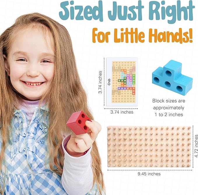 Zen Fun Montessori Animal Block Puzzle for Spatial Intelligence, Montessori Puzzle for Kids 4+, Wooden peg Puzzles Pentomino Peg Puzzle with 60 Different Design Cards to Recreate!