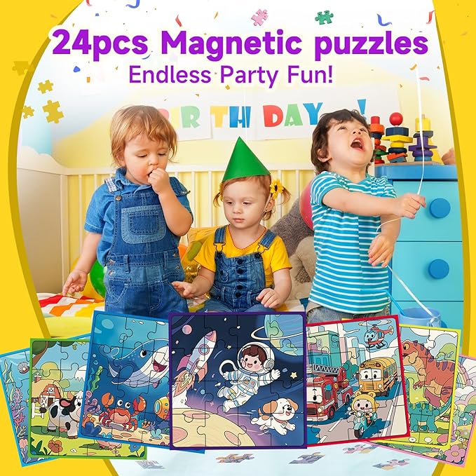 Magnetic Puzzle Party Favors for Kids: 24-Pack Bulk Magnetic Puzzle Books, Toddler Travel Toys for Car Airplane, Birthday Party Supplies, School Classroom Prizes, Stocking Stuffers for Girls Boys