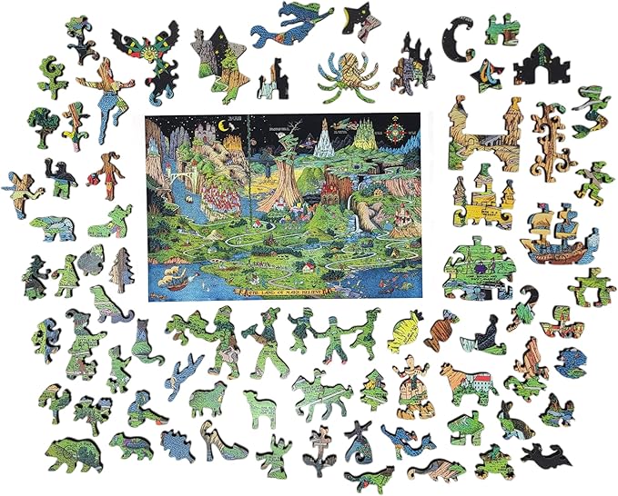 Wooden Puzzle for Adults - Uniquely Shaped Pieces - Made in The USA by FoxSmartBox - 454 Pieces - The Land of Make Believe
