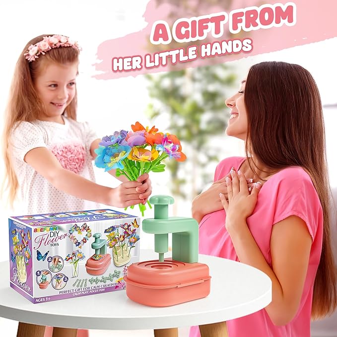 beefunni Flower Bouquet Craft Kit, DIY Arts and Crafts Toys for Kids Ages 4-8, Educational Flower-Making Activity Toy Set for Toddler and Kids, Birthday Gift for 4 5 6 7 8+ Year Old Girls and Boys