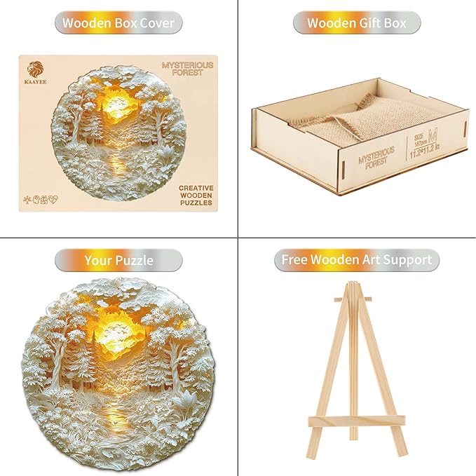 KAAYEE Wooden Puzzles for Adults, Mysterious Forest Wooden Jigsaw Puzzle Unique Shape Wood Puzzle Adult, 3D Visual Effect Flat Puzzle Birthday Family Games (M-11.2 * 11.2 in-187pcs)