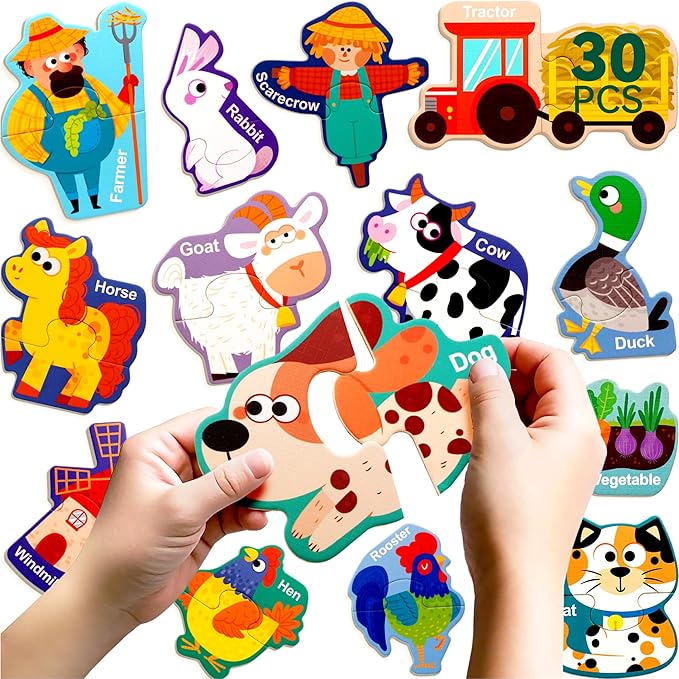Dotimo 30 PCS Farm Animals Pairing Magnetic Puzzles for Toddlers 3-5, Montessori Learning Toys, Travel Toys, Preschool Educational Activity