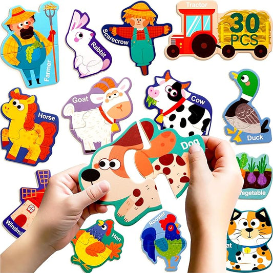 Dotimo 30 PCS Farm Animals Pairing Magnetic Puzzles for Toddlers 3-5, Montessori Learning Toys, Travel Toys, Preschool Educational Activity