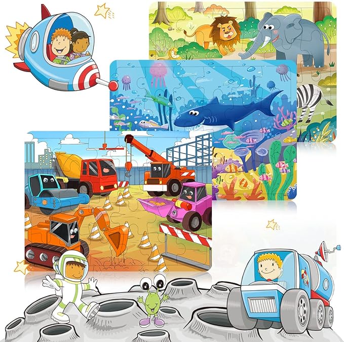 Puzzles for Kids Ages 3-5, 24 Piece Colorful Wooden Puzzles for Toddler Children Learning Educational Puzzles Toys for Boys and Girls (6 Packs)