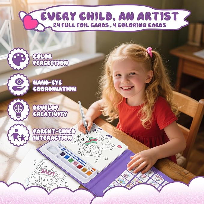 Paint with Water Coloring Books for Kids, Mess Free Watercolor Painting Kit Painting Activity for Kids Ages 3-5 4-8, Arts Crafts Drawing Gift Toy for Boy Girl (Purple)