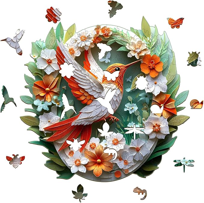 Wooden Puzzles for Adults, Wooden Jigsaw Puzzles for Adults Kids, Paper Carving Hummingbird Unique Shaped Wood Puzzles Adult, Creative Birthday Gifts for Friends Family Game(11.4 * 11.1in 195pcs)