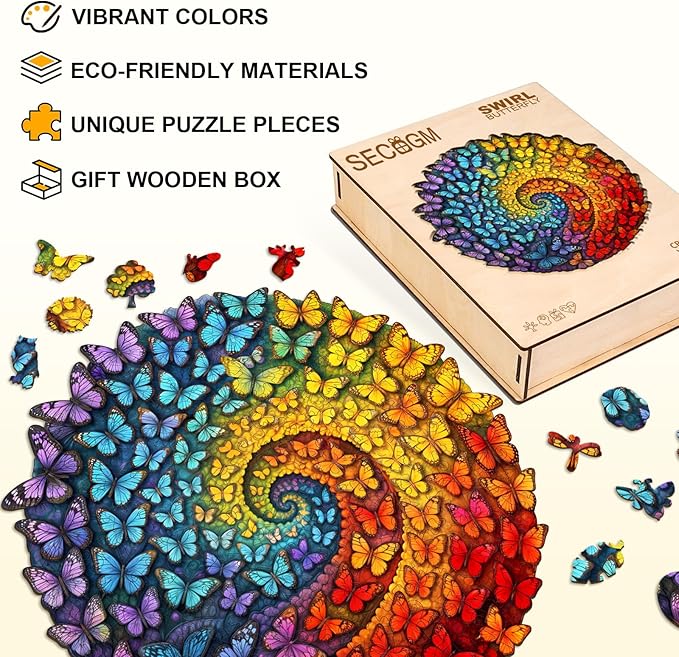 Wooden Puzzles for Adults - Swirl Butterfly Wood Puzzles Adult - Unique Animal Shape Wooden Jigsaw Puzzles for Adults - Birthday Gifts for Puzzle Lovers, Family (11.4 * 11.3in)
