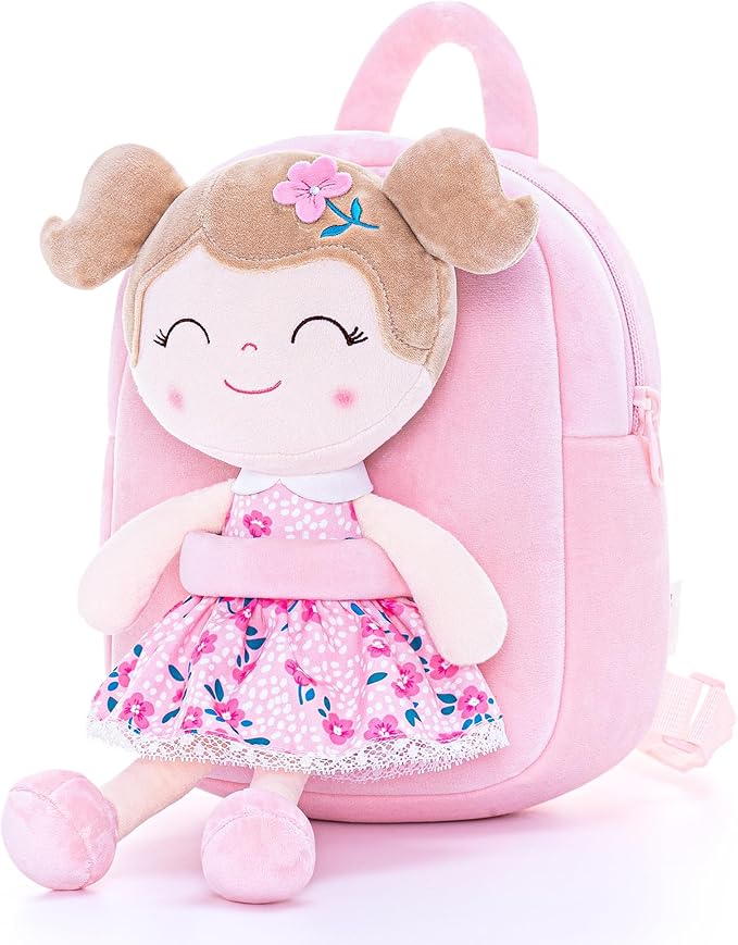 Gloveleya Toddler Backpack Baby Girl Gift Plush Bag Diaper Bag Plush Printed Sakura Backpack 9 Inches