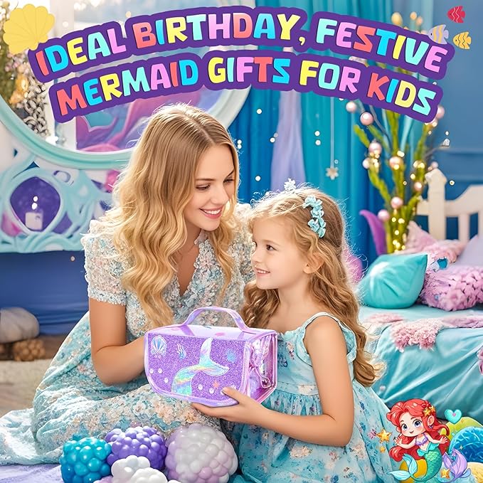 70PCS Mermaid Washable Markers Set with Glitter Pencil Case,Art Supplies for Kids Ages 4-6-8,Drawing Coloring Art Craft Kits for Girls with Marker,Glitter Pens,Crayon,Birthday Gifts Toys for Girls