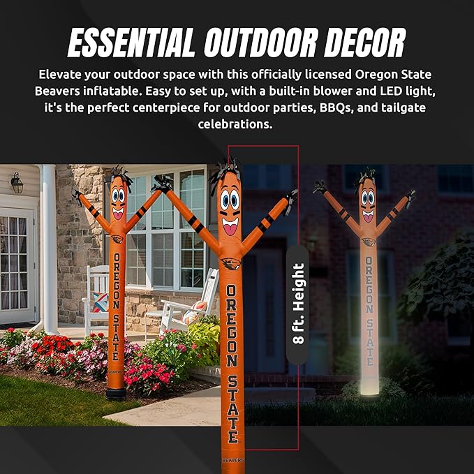 NCAA Oregon State Beavers Football Wacky Waving Inflatable Tube Guy with LED Lights & Built-in Blower - 6" x 36" x 96" Inflatable Tube Man Crazy Sports Fan Outdoor Party Decoration