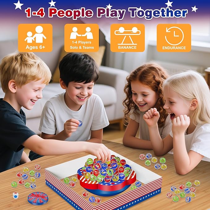 Wobble Balance Marble Game for Kids – 80 Colorful Marbles, Dice, Chessboard, Turntable,Challenge Cards, Fun Family Board Game for Parties, Gifts for Kids Ages 6-12+