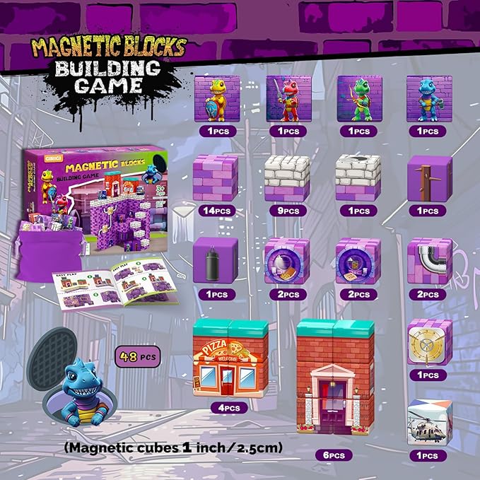 48PCS Magnetic Blocks,Building Blocks Dinosaur Toys for 3+ Year Old, Magnet Cubes Sensory Montessori Toys for 3 4 5 6 7 8 Year Old Boys & Girls, Kids