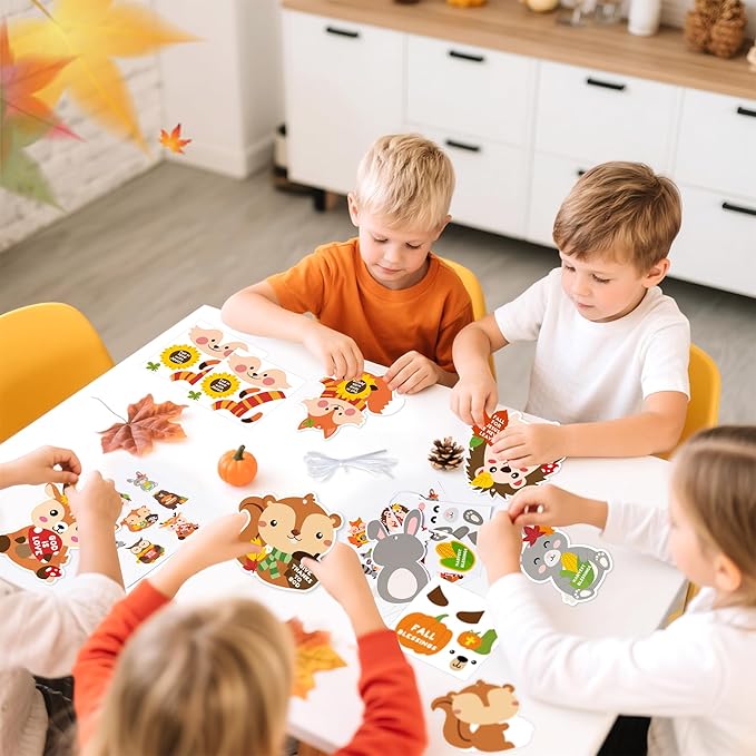 ANGOLIO 123Pcs Fall Animal Stickers for Kids DIY Craft Kit - Hedgehog Owl Fox Self-Adhesive Autumn Art Projects, Classroom Home Activities, Thanksgiving Party Favors, Sunday School Decor
