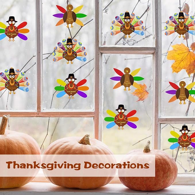 MIAHART 312 Pcs Thanksgiving Turkey Craft Kit DIY Turkey with Colorful Feathers and 320 Pcs Dot Glues Thanksgiving Stickers for Thanksgiving Party School Activities Decoration Supplies