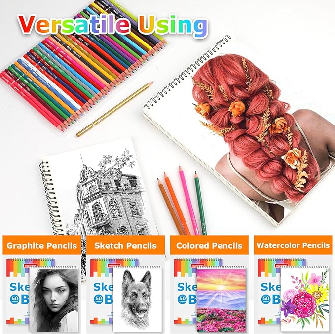 9" x 12" Sketch Book, 4-Pack 50 Sheets Spiral Bound Art Sketchbook, Acid Free Artist Drawing Paper Pad for Kids Adults, Party Art Supplies, Ideal Gifts for 8 9 10 11 12 13 14 Year Old Girl