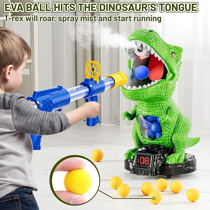 Dinosaur Shooting Toys for Kids 3-5 Years, Movable Target Shooting Games with 2 Air Pump Launcher, Interactive Competition Game Gift for Boys and Girls Ages 3 4 5 6 7 8 Years Old