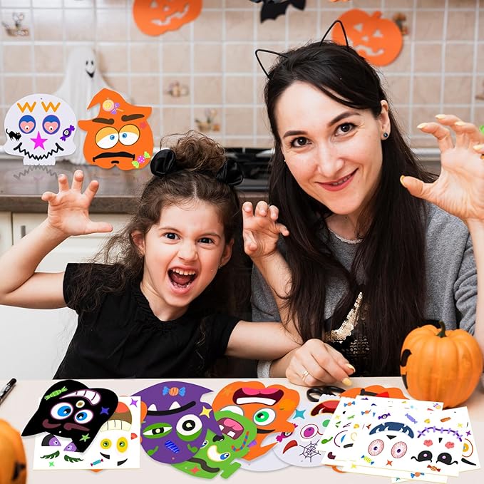 Natonhi Halloween Crafts Set, Halloween Activitie Art and Craft Foam Pumpkin Cat Bat Ghost Witches with Self Adhesive Face Stickers Kits for Kids Holiday Decorations Game Party Favors