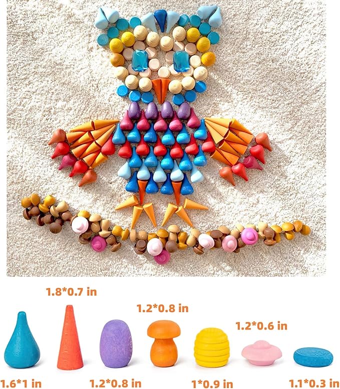 MIKNEKE 81 Wooden Loose Parts Sensory Bin Filler Toys, Mandala Rainbow Stacker Open Ended Toys, 27 Colors Sensory Training Educational Toys