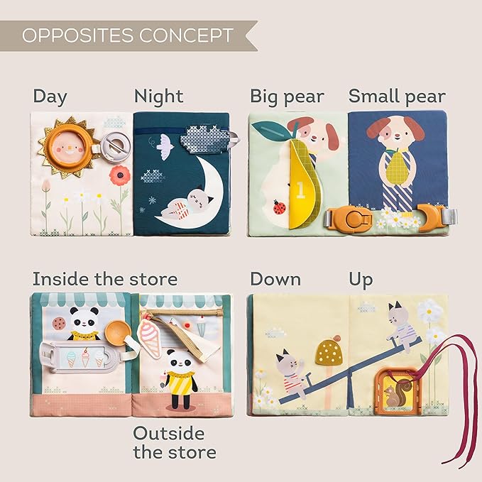 Taf Toys Busy Book for Toddlers 1-3, Montessori Quiet Activity Book with 15 Activities - Opposites Concepts - Ideal Toddler Busy Book for 1 Year Old - Boy Toys Girl Birthday Gift