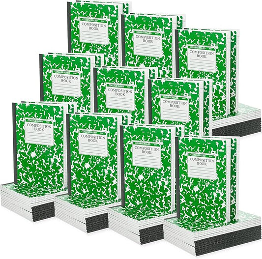 Fainne 100 Pack A5 Composition Notebooks Bulk College Ruled Composition Notebooks Marble Covers Notebook for Student Classroom Office Supplies 30 Sheet/60 Page(Green)