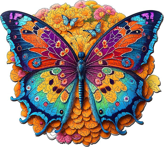 Wooden Puzzles for Adults, Unique Puzzles for Adults, Irregular Animal Shaped Wooden Jigsaw Puzzles, Creative Birthday Gift,11.8 x 9.1 inch, Butterfly