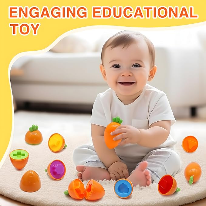 MOONTOY 12PCS Toddler Carrot Matching Eggs Easter Toys for 1 2 3 Year Old Party Favors Educational Shape Sorter Montessori Sensory Preschool Classroom Easter Gifts for Kids Easter Basket Stuffers