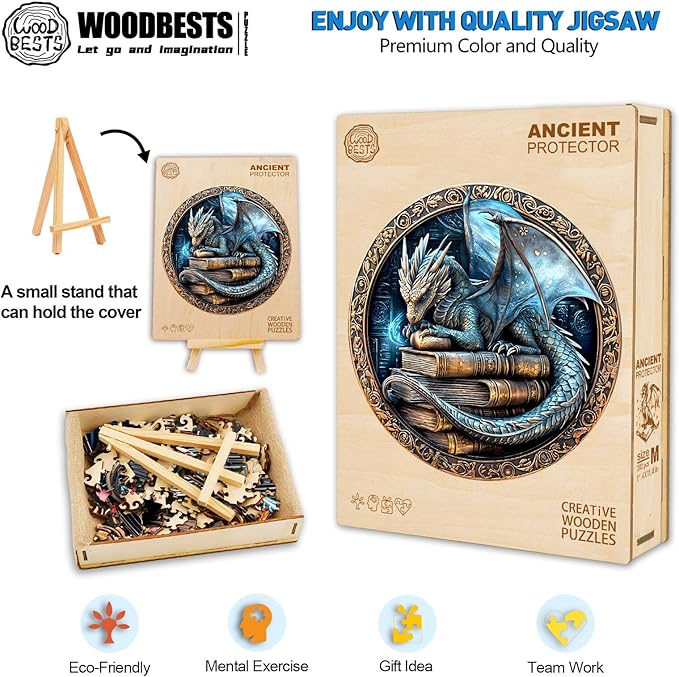 WOODBESTS Wooden Puzzles for Adults, Ancient Protector Wood Puzzles Adult(200 Pieces, M, 11.4 * 11.4in), Unique Shape Wooden Animal Jigsaw Puzzles, Birthday Gifts for Adults Family Game