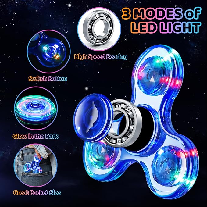 Fidget Spinner for Kids 2 Pack, Light up Sensory Fidget Toys Adults Kids 4-8-12 with Autism ADHD, Anxiety Toys Stress Relief Teen Boy Gifts, Glow in The Dark Party Favors Fidgets Classroom Prizes