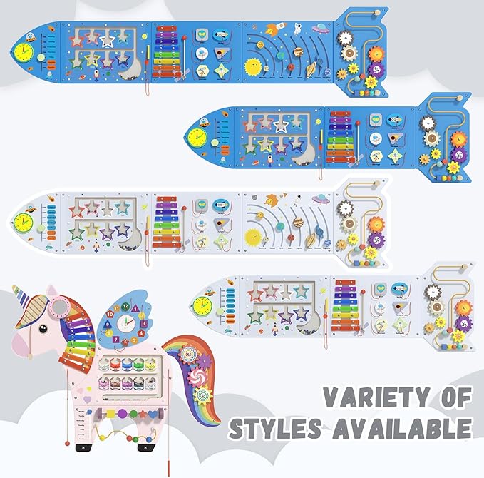 Rocket Activity Wall Busy Board Panels - Sensory Wall Panel for Kids, Montessori Toddler Wall Activity Board(5PCS)