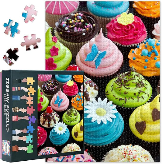 1000 Piece Puzzle for Adults - Colorful Cupcakes & Sweet Desserts Jigsaw Puzzles, Vibrant Cake Artwork Adult Puzzles 1000 Pieces, Premium Treat-Themed Board - 27.5x19.7 Inches