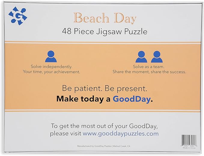 Large Piece Jigsaw Puzzle – Easy & Colorful, Dementia & Memory Activities for Seniors, Elderly Gifts, 48 Pieces, Beach Day