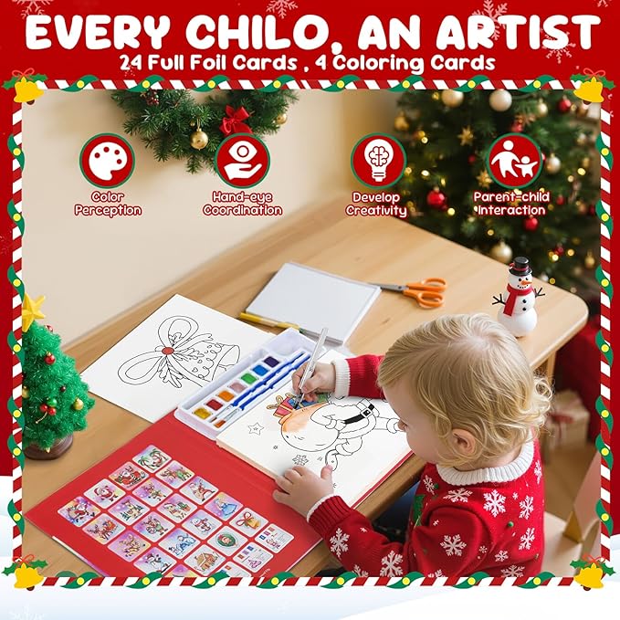 Christmas Paint with Water Coloring Books for Kids, Xmas Season Watercolor Painting Kit Painting Activity for Kids Ages 3-5 4-8, Mess Free Arts Crafts Drawing Gift Toy for Boy Girl