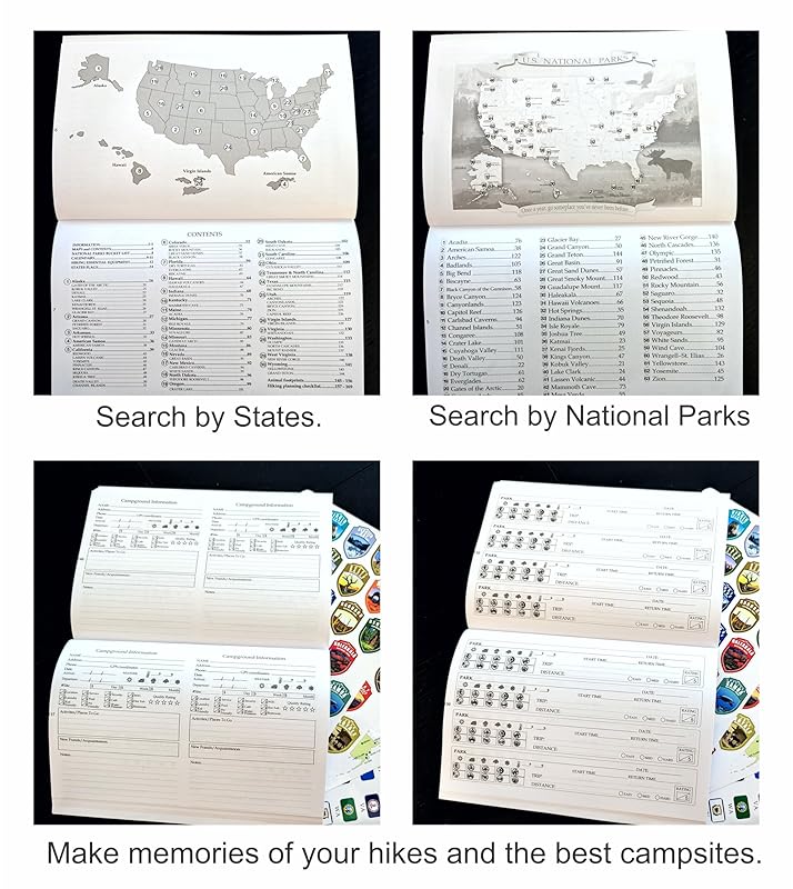 Adventures Go On. The BOOK is a guide to the National Parks of the United States of America with complete stickers for all 63 US National Parks. (Black/White Book)
