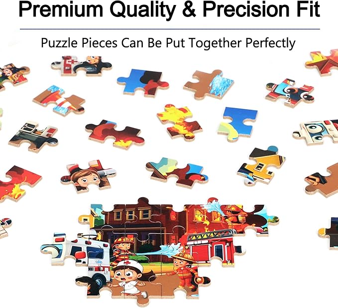 LELEMON Puzzles for Kids Ages 4-6, Fire Fighting 60 Piece Puzzles for Kids Ages 3-5 in a Metal Box, Educational Jigsaw Puzzles Childrens Puzzle Games Puzzle Toys for Girls and Boys